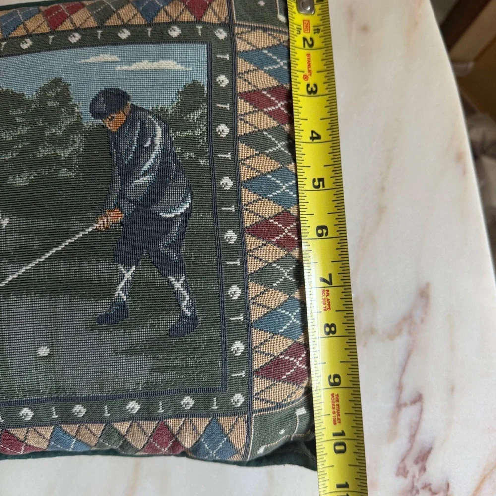Vintage Golf Tapestry Throw Pillow Argyle Border Green Decorative Cushion 10x10